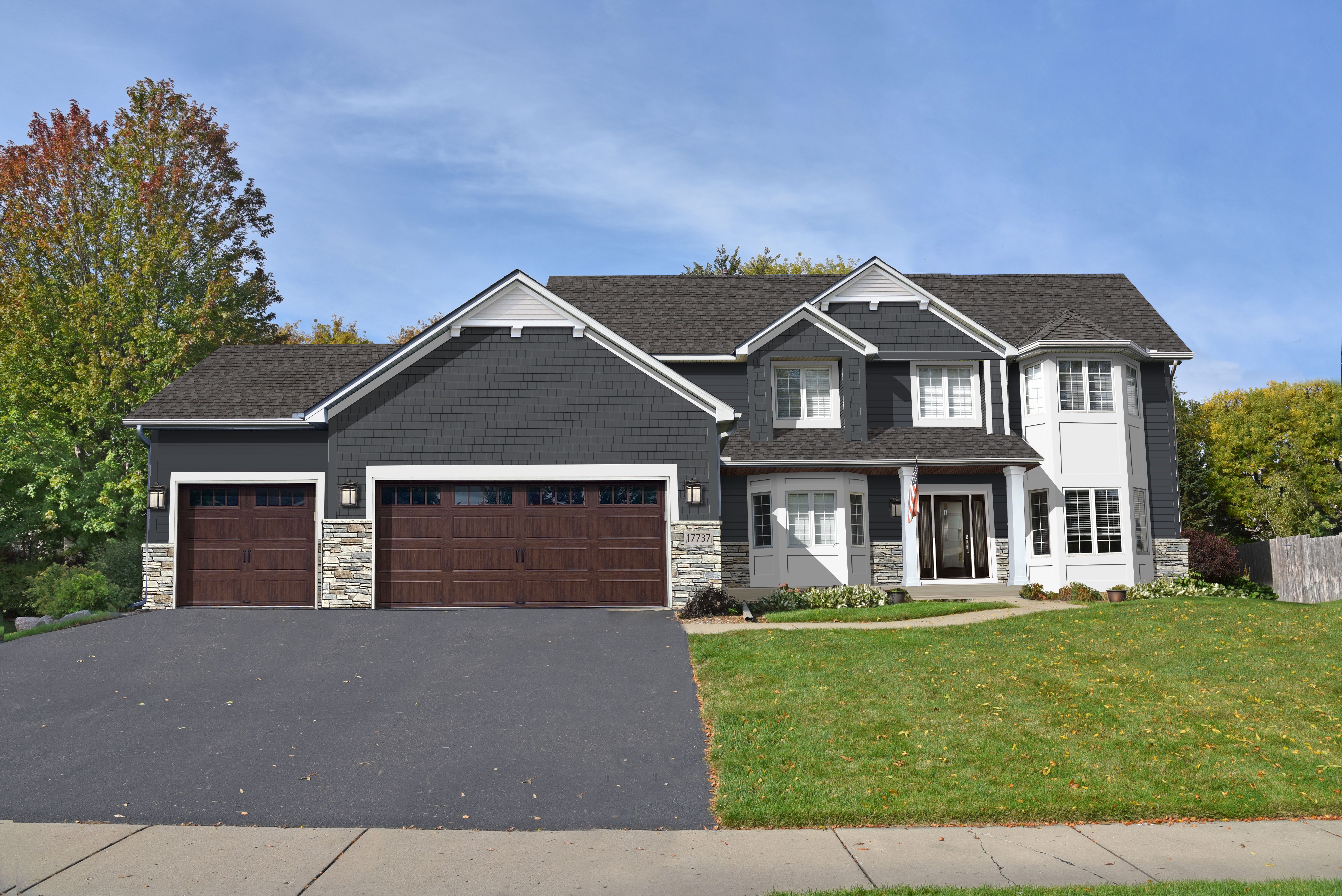 Exterior home design rendering — bold dark charcoal contemporary exterior