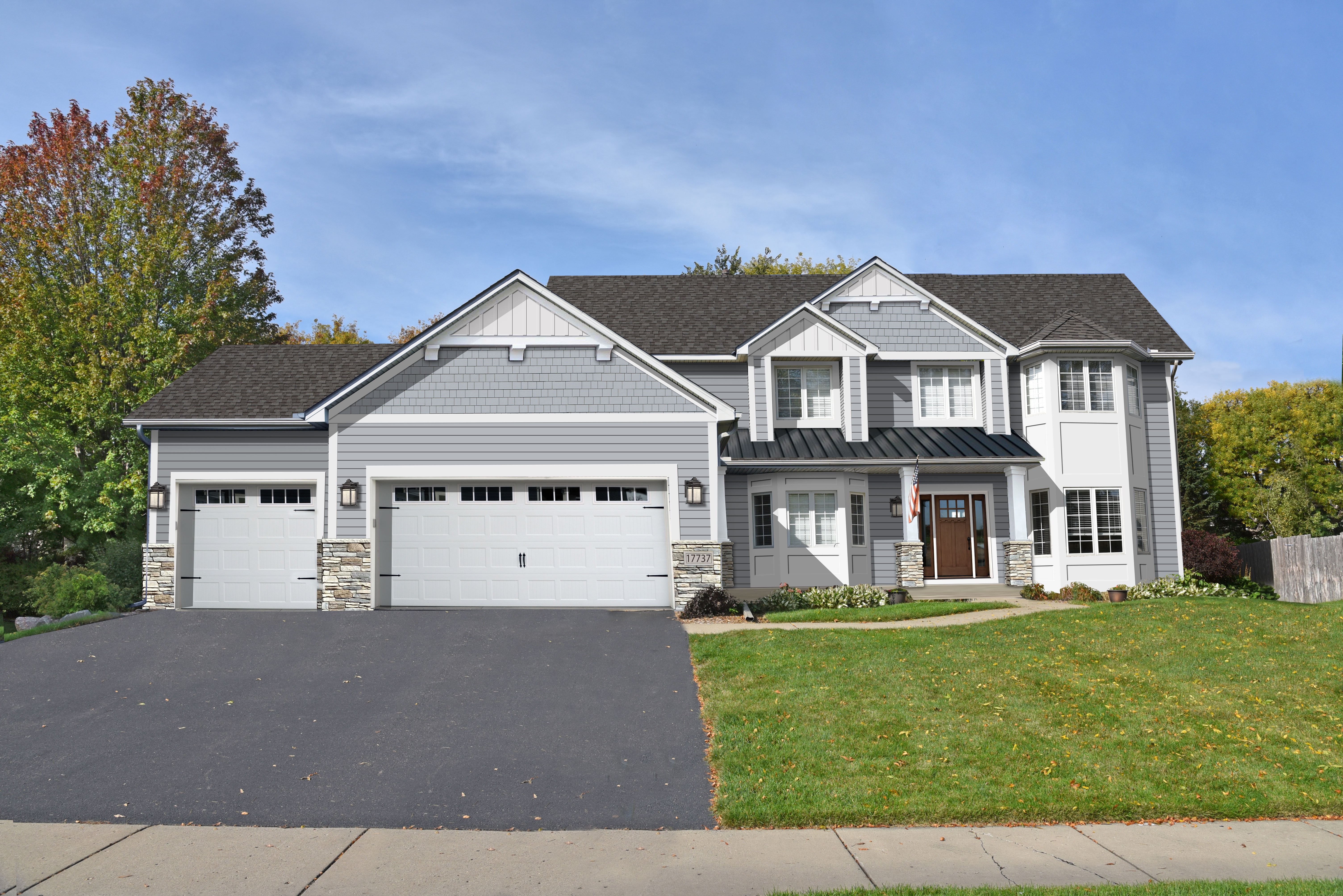 Exterior home design rendering — light gray modern monochrome exterior